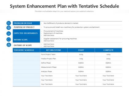 System enhancement plan with tentative schedule
