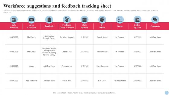 Systematic Planning And Development Workforce Suggestions And Feedback Tracking Sheet