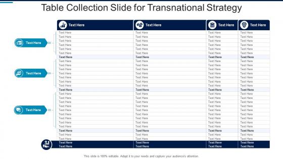 Table collection slide for transnational strategy infographic template