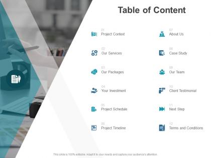 Table of content case study ppt powerpoint presentation ideas portfolio