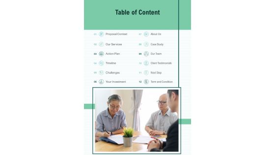 Table Of Content Change Management Proposal One Pager Sample Example Document