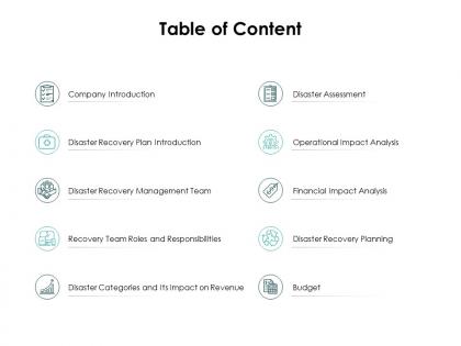 Table of content disaster categories ppt powerpoint presentation show visuals