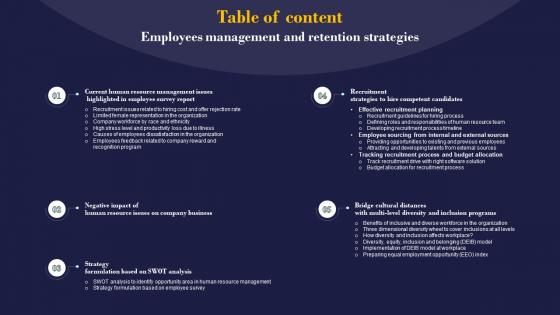 Table Of Content Employees Management And Retentionstrategies