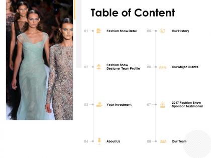 Table of content fashion show detail powerpoint presentation file graphic