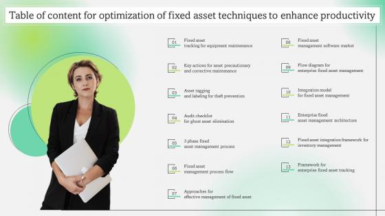 Table Of Content For Optimization Of Fixed Asset Techniques To Enhance Productivity