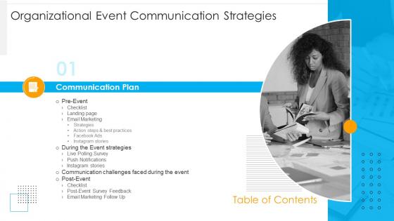 Table Of Content For Organizational Event Communication Strategies Ppt Powerpoint Presentation File Tips
