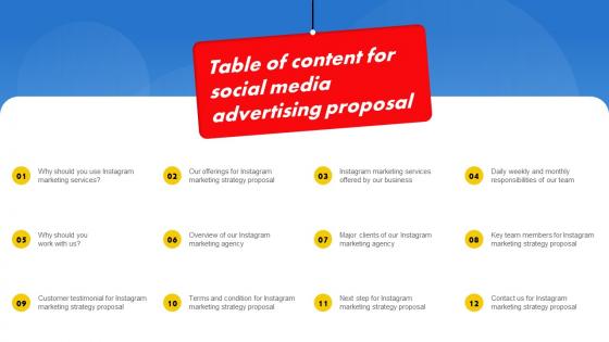 Table Of Content For Social Media Advertising Proposal