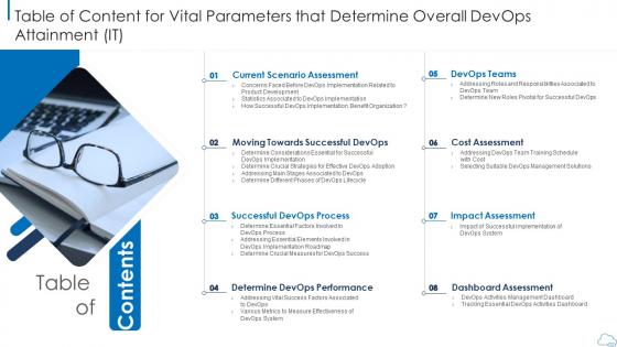 Table of content for vital parameters that determine overall devops attainment it