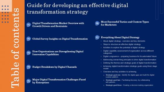 Table Of Content Guide For Developing An Effective Digital Transformation Strategy MKT SS