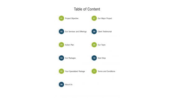 Table Of Content Online Digital Marketing Proposal One Pager Sample Example Document
