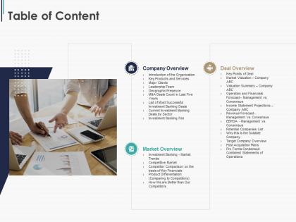 Table of content pitchbook for general and m and a deal