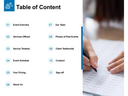 Table of content services offered l122 ppt powerpoint aids model
