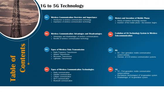 Table Of Contents 1G To 5G Technology Ppt Summary Designs Download