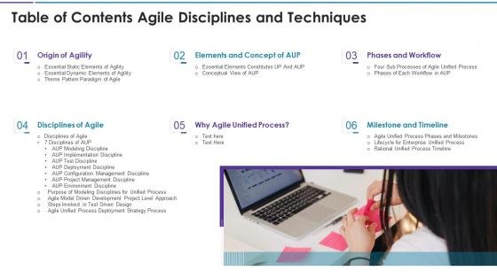 Table of contents agile disciplines and techniques