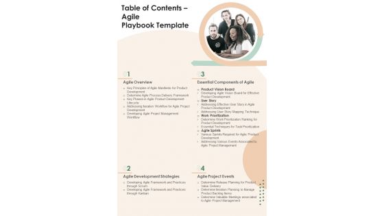 Table Of Contents Agile Playbook Template One Pager Sample Example Document