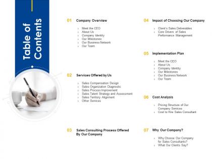 Table of contents b2b sales process consulting ppt clipart