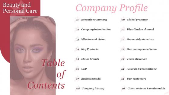 Table Of Contents Beauty And Personal Care Company Profile