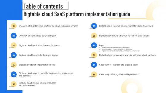 Table Of Contents Bigtable Cloud SaaS Platform Implementation Guide CL SS