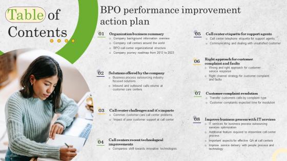 Table Of Contents Bpo Performance Improvement Action Plan