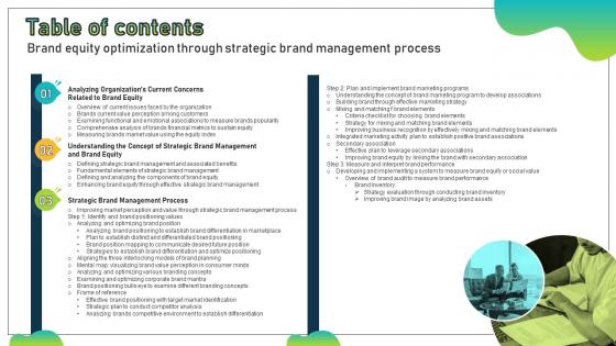 Table Of Contents Brand Equity Optimization Through Strategic Brand Management Process