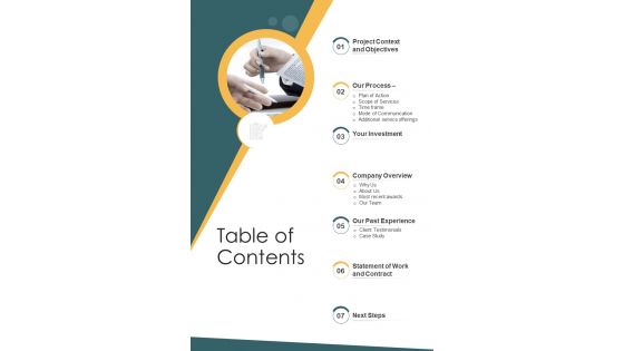 Table Of Contents Branding Design Proposal Template One Pager Sample Example Document