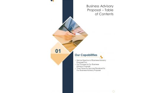 Table Of Contents Business Advisory Proposal One Pager Sample Example Document