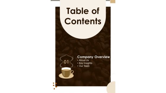 Table Of Contents Cafe Restaurant Proposal One Pager Sample Example Document
