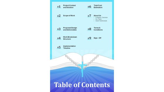 Table Of Contents Catholic Church Building Proposal One Pager Sample Example Document