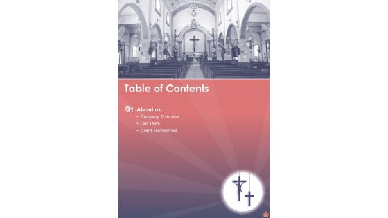 Table Of Contents Church Project Proposal One Pager Sample Example Document
