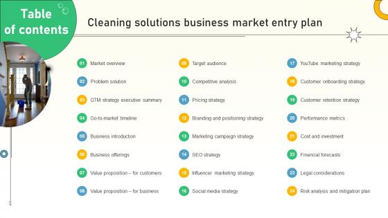 Table Of Contents Cleaning Solutions Business Market Entry Plan GTM SS V