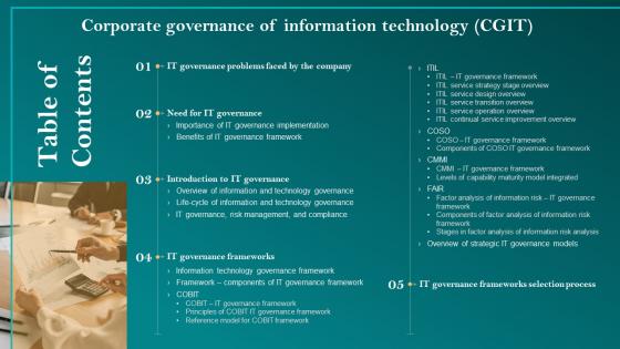Table Of Contents Corporate Governance Of Information Technology Cgit