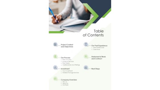 Table Of Contents Corporate Logo Design Proposals One Pager Sample Example Document