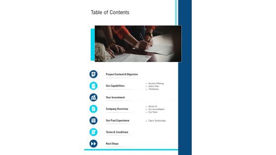 Table Of Contents Corporate Recruitment Agency Proposal One Pager Sample Example Document