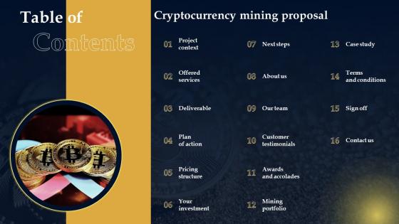 Table Of Contents Cryptocurrency Mining Proposal Ppt Powerpoint Presentation Slides Influencers