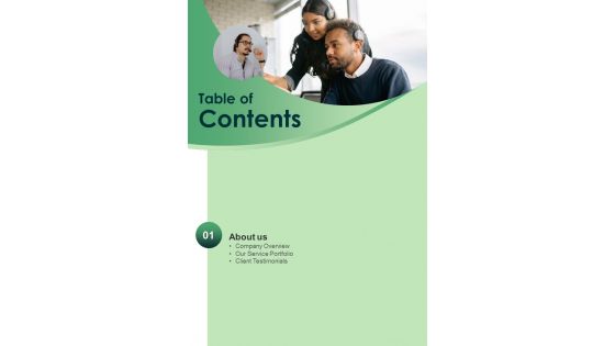 Table Of Contents Customer Service Support Proposal One Pager Sample Example Document