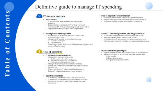 Table Of Contents Definitive Guide To Manage It Spending Definitive Guide To Manage Strategy SS V