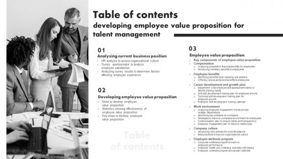 Table Of Contents Developing Employee Value Proposition For Talent Management