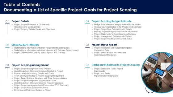 Table Of Contents Documenting A List Of Specific Projectgoals For Projectscoping