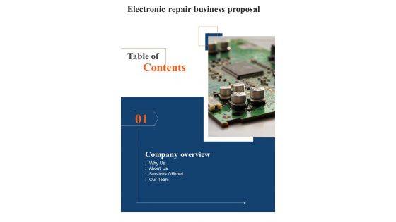 Table Of Contents Electronic Repair Business Proposal One Pager Sample Example Document