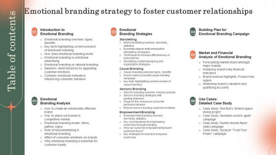 Table Of Contents Emotional Branding Strategy To Foster Customer Relationships