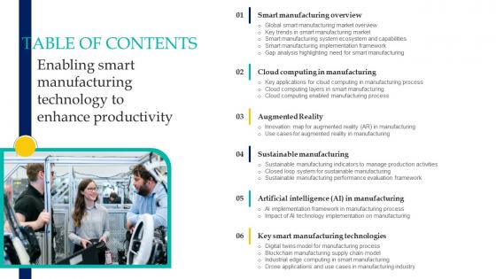 Table Of Contents Enabling Smart Manufacturing Technology To Enhance Productivity
