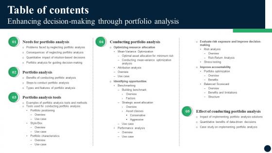 Table Of Contents Enhancing Decision Making Through Portfolio Analysis FIN SS