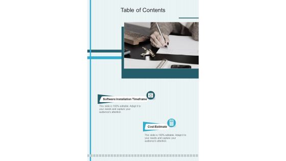 Table Of Contents Enterprise Software Proposal Template One Pager Sample Example Document