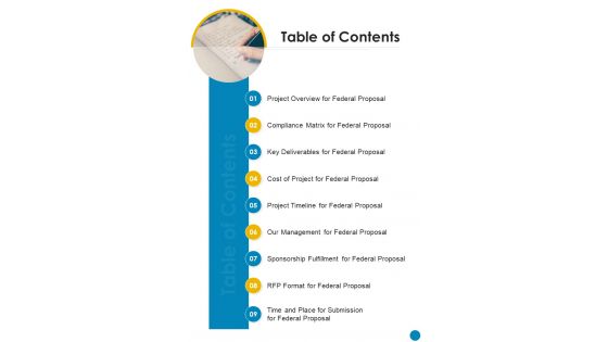 Table Of Contents Federal Proposal One Pager Sample Example Document