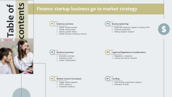 Table Of Contents Finance Startup Business Go To Market Strategy SS