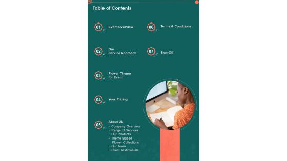 Table Of Contents Florist Proposal One Pager Sample Example Document