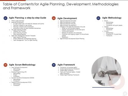 Table of contents for agile planning development methodologies and framework