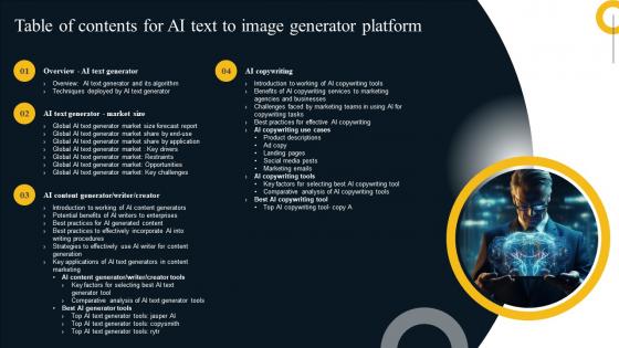 Table Of Contents For AI Text To Image Generator Platform AI SS V