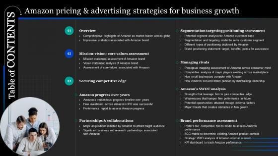 Table Of Contents For Amazon Pricing And Advertising Strategies For Business Growth