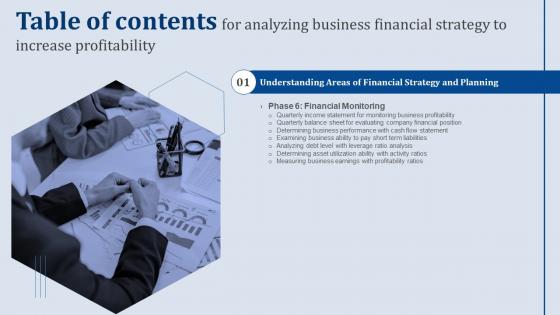 Table Of Contents For Analyzing Business Financial Strategy To Increase Profitability